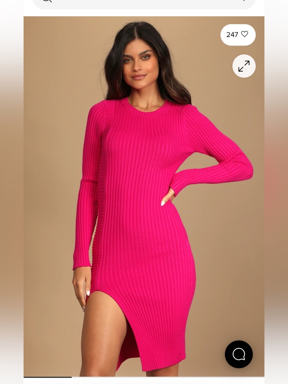 NWT Lulu's Hot Pink Ribbed Long-Sleeve Bodycon Dress